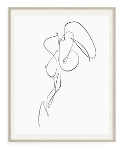 Abstract one line female body nude illustration printable wall art.