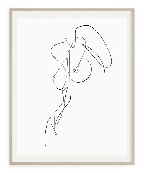 Abstract one line female body nude illustration printable wall art.